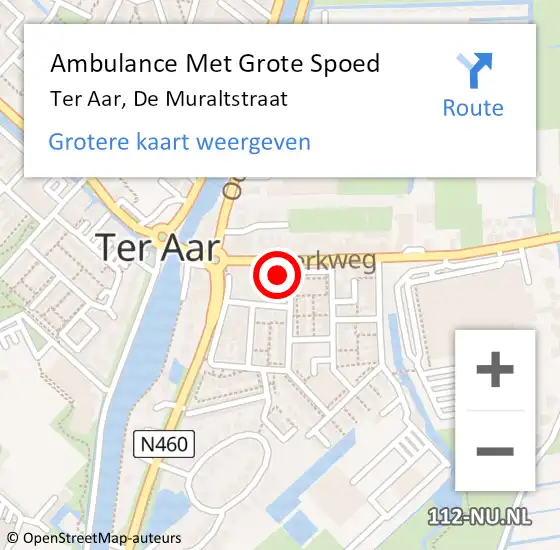 Locatie op kaart van de 112 melding: Ambulance Met Grote Spoed Naar Ter Aar, Jhr K W L D Muraltstr op 30 oktober 2014 18:50