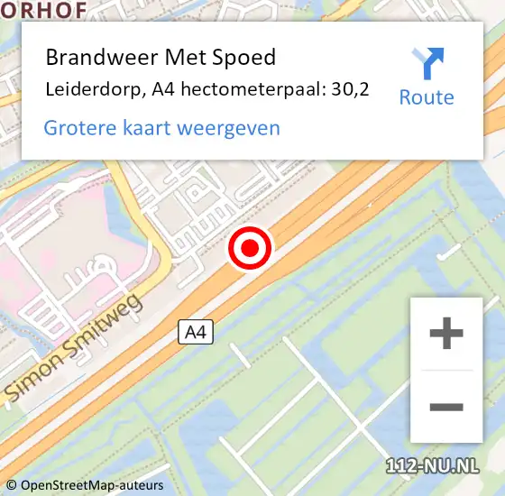 Locatie op kaart van de 112 melding: Brandweer Met Spoed Naar Leiderdorp, A4 hectometerpaal: 30,2 op 18 december 2024 09:38