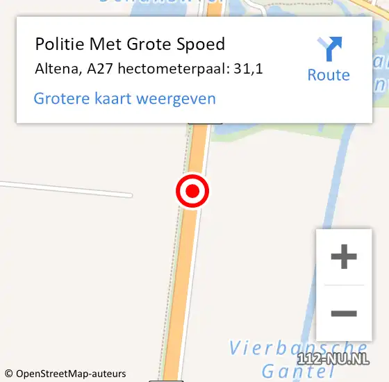 Locatie op kaart van de 112 melding: Politie Met Grote Spoed Naar Altena, A27 hectometerpaal: 31,1 op 18 december 2024 09:41