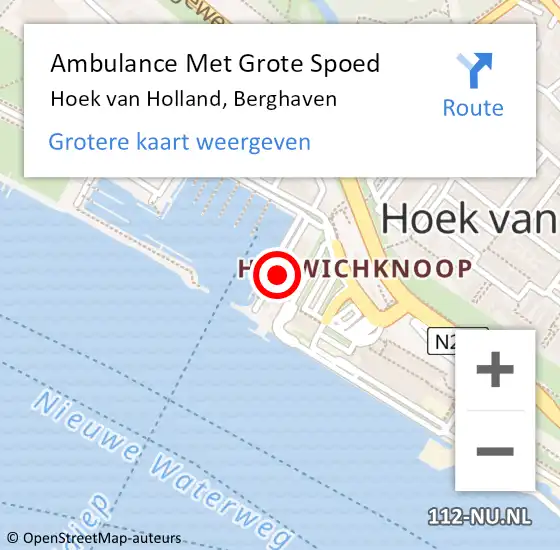 Locatie op kaart van de 112 melding: Ambulance Met Grote Spoed Naar Hoek van Holland, Berghaven op 18 december 2024 09:41