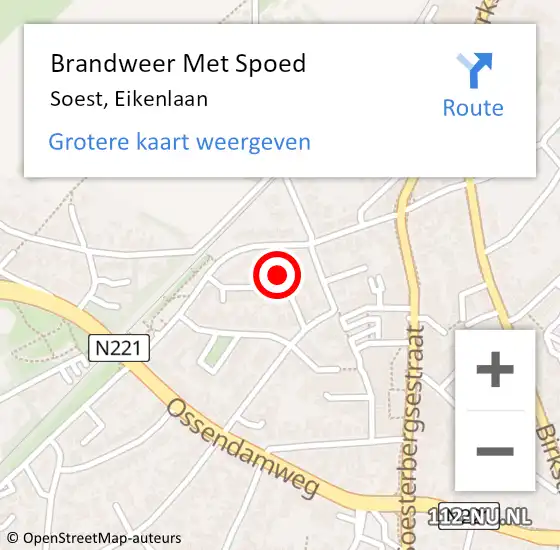 Locatie op kaart van de 112 melding: Brandweer Met Spoed Naar Soest, Eikenlaan op 18 december 2024 10:05