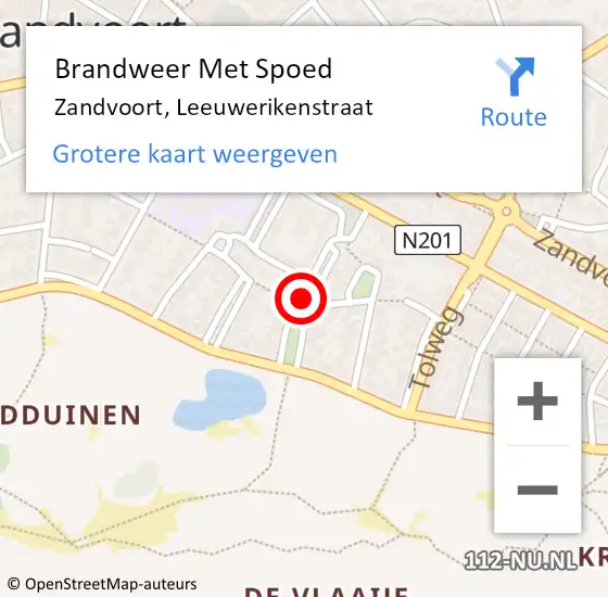 Locatie op kaart van de 112 melding: Brandweer Met Spoed Naar Zandvoort, Leeuwerikenstraat op 18 december 2024 10:20