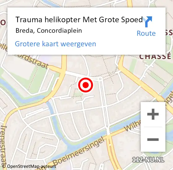 Locatie op kaart van de 112 melding: Trauma helikopter Met Grote Spoed Naar Breda, Concordiaplein op 18 december 2024 10:52