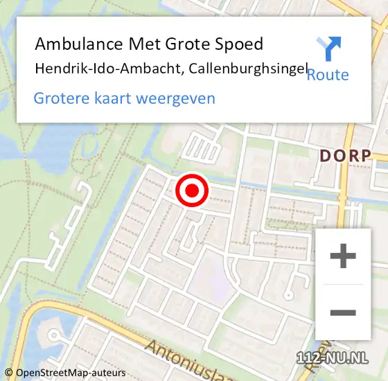 Locatie op kaart van de 112 melding: Ambulance Met Grote Spoed Naar Hendrik-Ido-Ambacht, Callenburghsingel op 18 december 2024 10:55