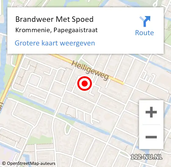 Locatie op kaart van de 112 melding: Brandweer Met Spoed Naar Krommenie, Papegaaistraat op 18 december 2024 10:58