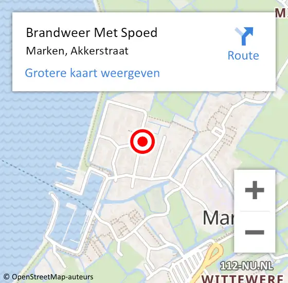 Locatie op kaart van de 112 melding: Brandweer Met Spoed Naar Marken, Akkerstraat op 18 december 2024 11:50