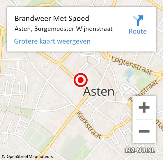 Locatie op kaart van de 112 melding: Brandweer Met Spoed Naar Asten, Burgemeester Wijnenstraat op 18 december 2024 11:54