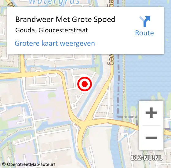 Locatie op kaart van de 112 melding: Brandweer Met Grote Spoed Naar Gouda, Gloucesterstraat op 18 december 2024 12:06