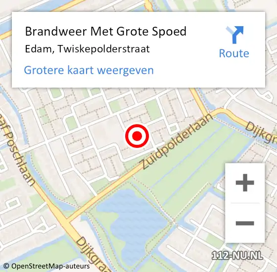 Locatie op kaart van de 112 melding: Brandweer Met Grote Spoed Naar Edam, Twiskepolderstraat op 18 december 2024 12:15