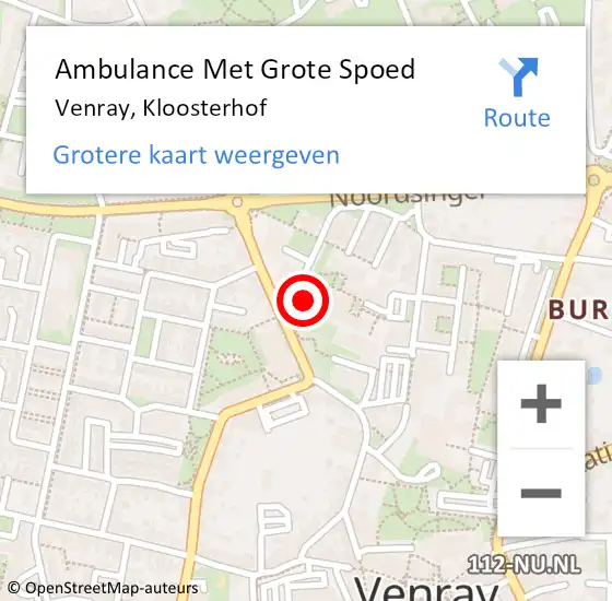 Locatie op kaart van de 112 melding: Ambulance Met Grote Spoed Naar Venray, Kloosterhof op 30 oktober 2014 19:11