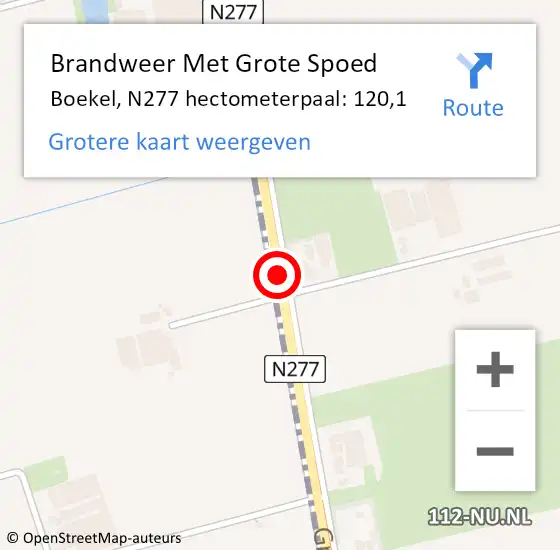 Locatie op kaart van de 112 melding: Brandweer Met Grote Spoed Naar Boekel, N277 hectometerpaal: 120,1 op 18 december 2024 12:21