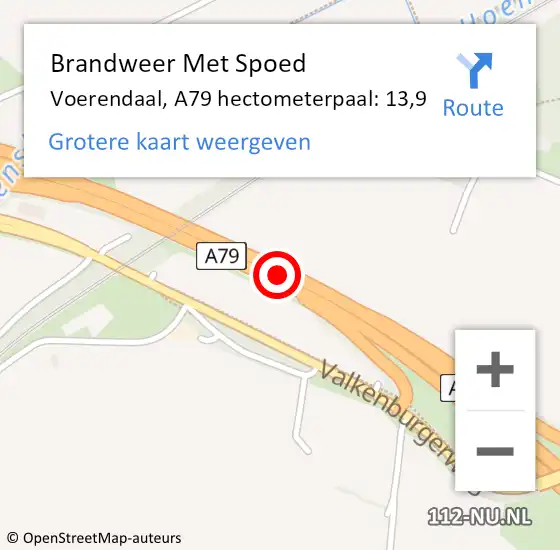 Locatie op kaart van de 112 melding: Brandweer Met Spoed Naar Voerendaal, A79 hectometerpaal: 13,9 op 18 december 2024 12:29