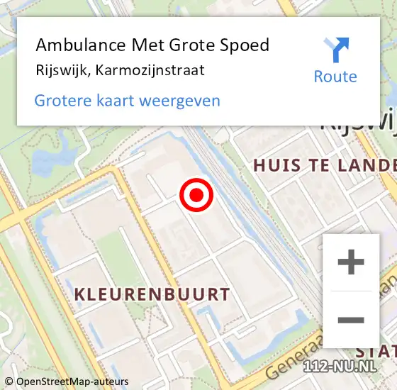 Locatie op kaart van de 112 melding: Ambulance Met Grote Spoed Naar Rijswijk, Karmozijnstraat op 18 december 2024 12:45