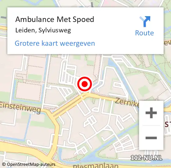 Locatie op kaart van de 112 melding: Ambulance Met Spoed Naar Leiden, Sylviusweg op 18 december 2024 13:16