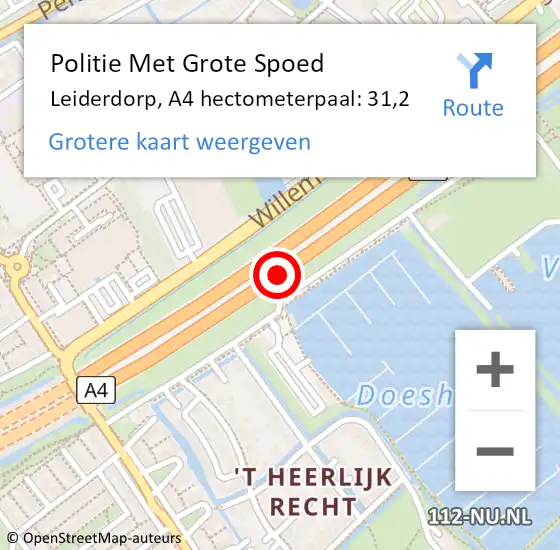 Locatie op kaart van de 112 melding: Politie Met Grote Spoed Naar Leiderdorp, A4 hectometerpaal: 31,2 op 18 december 2024 13:23