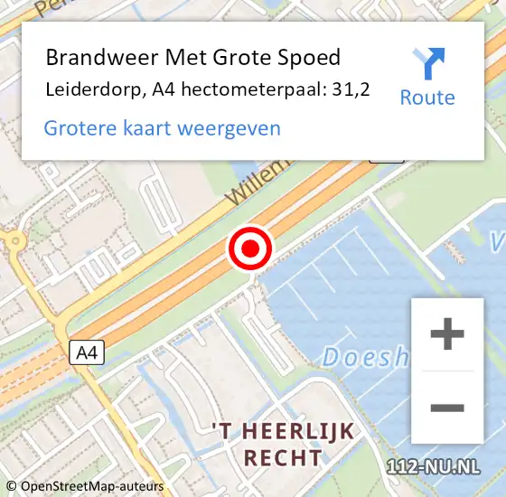 Locatie op kaart van de 112 melding: Brandweer Met Grote Spoed Naar Leiderdorp, A4 hectometerpaal: 31,2 op 18 december 2024 13:24