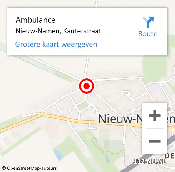 Locatie op kaart van de 112 melding: Ambulance Nieuw-Namen, Kauterstraat op 19 oktober 2013 11:23