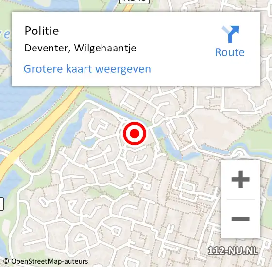 Locatie op kaart van de 112 melding: Politie Deventer, Wilgehaantje op 18 december 2024 13:34