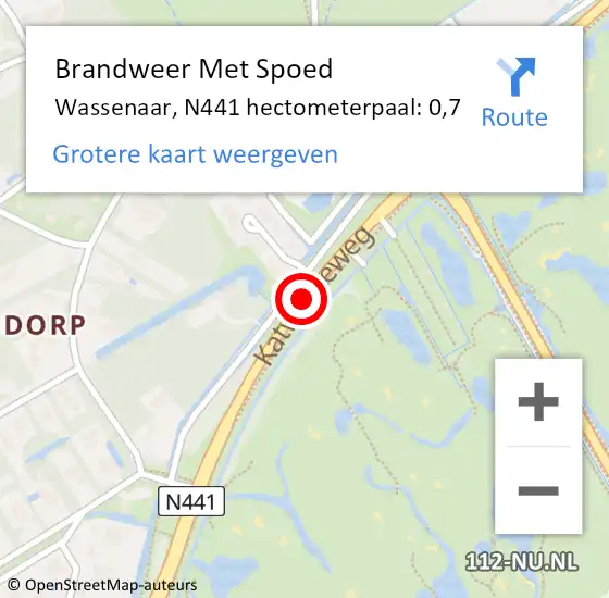 Locatie op kaart van de 112 melding: Brandweer Met Spoed Naar Wassenaar, N441 hectometerpaal: 0,7 op 18 december 2024 14:04