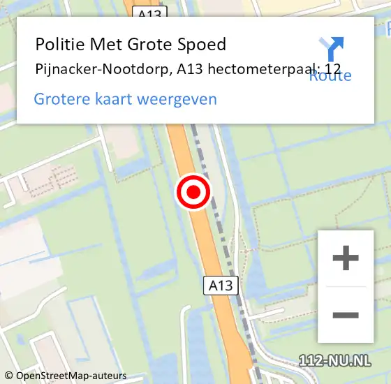 Locatie op kaart van de 112 melding: Politie Met Grote Spoed Naar Pijnacker-Nootdorp, A13 hectometerpaal: 12 op 18 december 2024 14:06