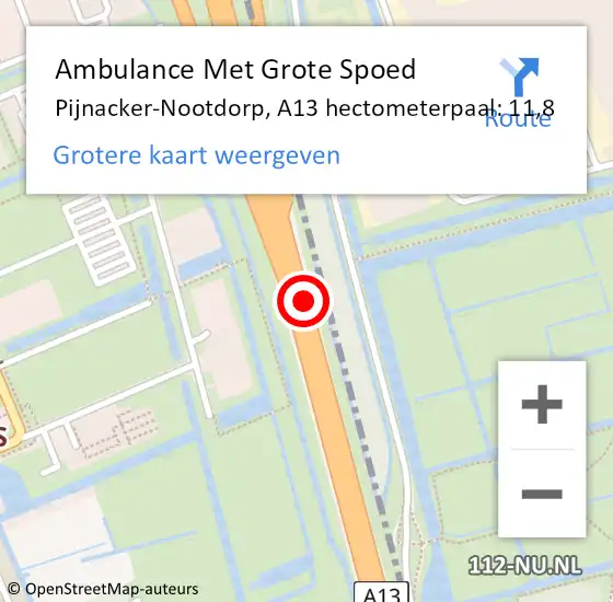 Locatie op kaart van de 112 melding: Ambulance Met Grote Spoed Naar Pijnacker-Nootdorp, A13 hectometerpaal: 11,8 op 18 december 2024 14:10