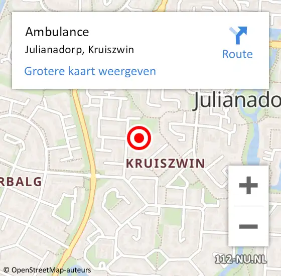 Locatie op kaart van de 112 melding: Ambulance Julianadorp, Kruiszwin op 18 december 2024 14:17