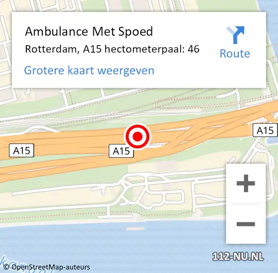 Locatie op kaart van de 112 melding: Ambulance Met Spoed Naar Rotterdam, A15 hectometerpaal: 46 op 18 december 2024 14:25