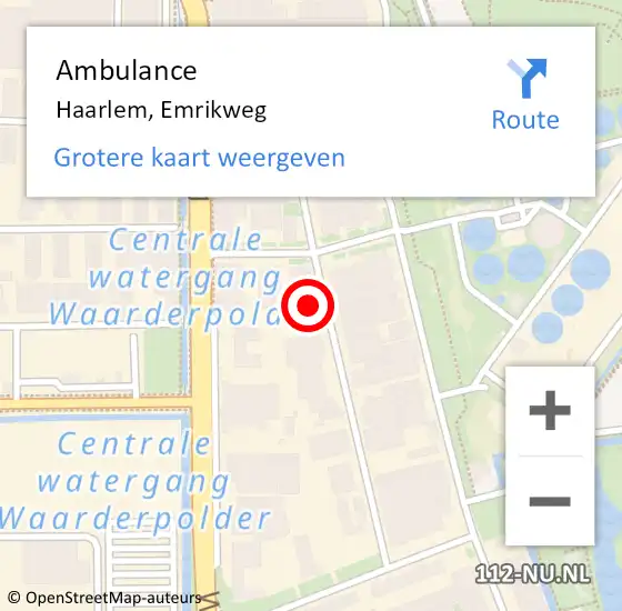 Locatie op kaart van de 112 melding: Ambulance Haarlem, Emrikweg op 18 december 2024 14:36