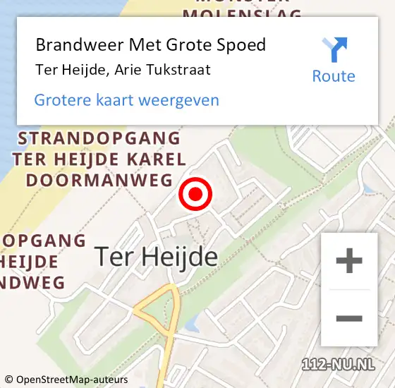 Locatie op kaart van de 112 melding: Brandweer Met Grote Spoed Naar Ter Heijde, Arie Tukstraat op 19 oktober 2013 11:23