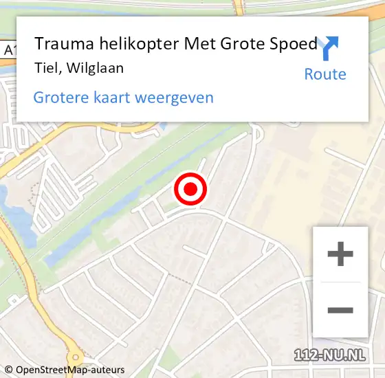 Locatie op kaart van de 112 melding: Trauma helikopter Met Grote Spoed Naar Tiel, Wilglaan op 18 december 2024 14:42