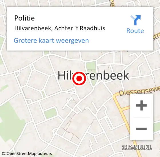 Locatie op kaart van de 112 melding: Politie Hilvarenbeek, Achter 't Raadhuis op 18 december 2024 14:49