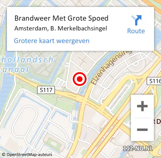 Locatie op kaart van de 112 melding: Brandweer Met Grote Spoed Naar Amsterdam, B. Merkelbachsingel op 18 december 2024 15:17