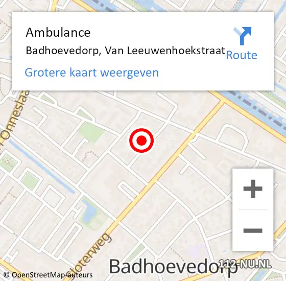 Locatie op kaart van de 112 melding: Ambulance Badhoevedorp, Van Leeuwenhoekstraat op 18 december 2024 15:18