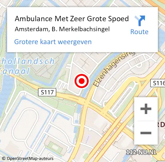 Locatie op kaart van de 112 melding: Ambulance Met Zeer Grote Spoed Naar Amsterdam, B. Merkelbachsingel op 18 december 2024 15:18