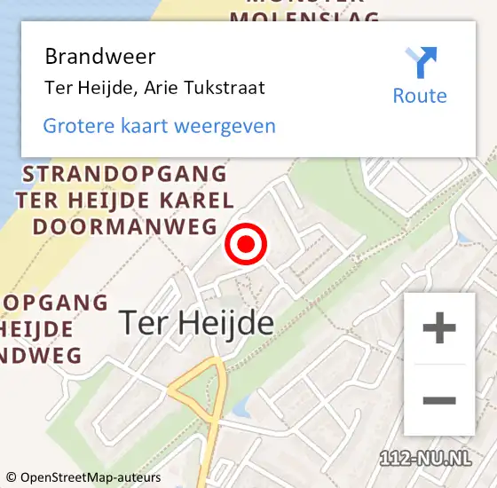 Locatie op kaart van de 112 melding: Brandweer Ter Heijde, Arie Tukstraat op 19 oktober 2013 11:25