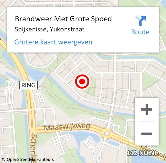 Locatie op kaart van de 112 melding: Brandweer Met Grote Spoed Naar Spijkenisse, Yukonstraat op 18 december 2024 15:38