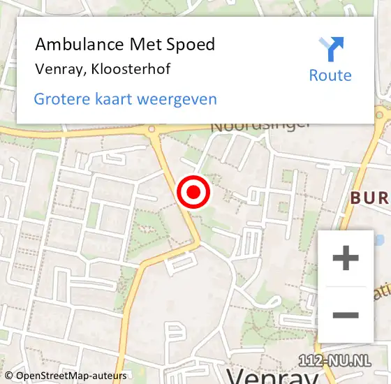 Locatie op kaart van de 112 melding: Ambulance Met Spoed Naar Venray, Kloosterhof op 30 oktober 2014 19:45