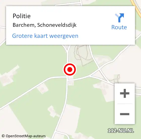 Locatie op kaart van de 112 melding: Politie Barchem, Schoneveldsdijk op 18 december 2024 16:10