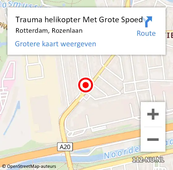 Locatie op kaart van de 112 melding: Trauma helikopter Met Grote Spoed Naar Rotterdam, Rozenlaan op 18 december 2024 16:13