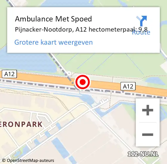 Locatie op kaart van de 112 melding: Ambulance Met Spoed Naar Pijnacker-Nootdorp, A12 hectometerpaal: 9,8 op 18 december 2024 16:38