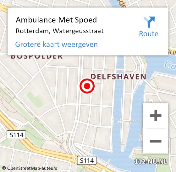 Locatie op kaart van de 112 melding: Ambulance Met Spoed Naar Rotterdam, Watergeusstraat op 18 december 2024 16:39