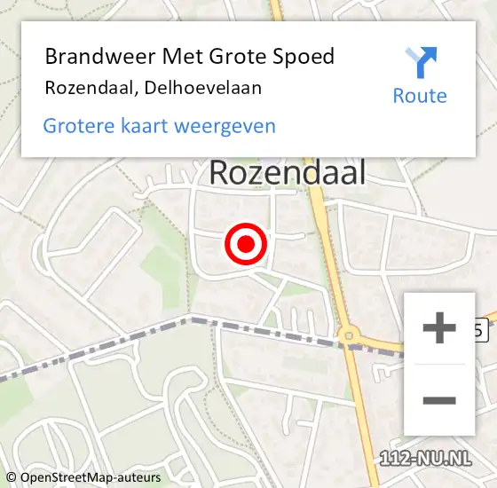 Locatie op kaart van de 112 melding: Brandweer Met Grote Spoed Naar Rozendaal, Delhoevelaan op 18 december 2024 16:47