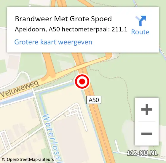 Locatie op kaart van de 112 melding: Brandweer Met Grote Spoed Naar Apeldoorn, A50 hectometerpaal: 211,1 op 18 december 2024 17:04