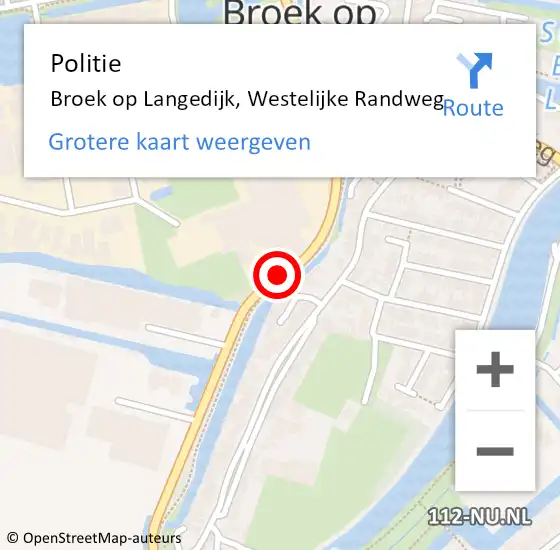 Locatie op kaart van de 112 melding: Politie Broek op Langedijk, Westelijke Randweg op 30 oktober 2014 19:55