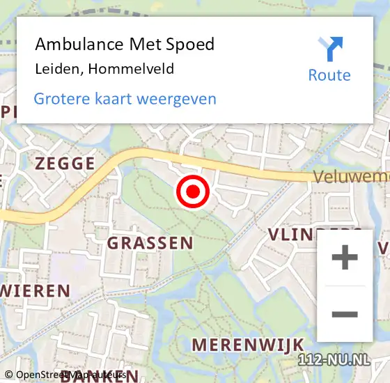 Locatie op kaart van de 112 melding: Ambulance Met Spoed Naar Leiden, Hommelveld op 18 december 2024 17:13