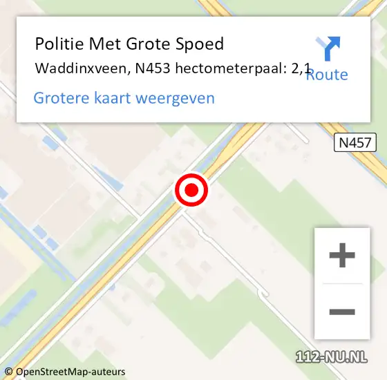 Locatie op kaart van de 112 melding: Politie Met Grote Spoed Naar Waddinxveen, N453 hectometerpaal: 2,1 op 18 december 2024 17:13