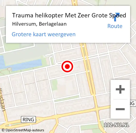 Locatie op kaart van de 112 melding: Trauma helikopter Met Zeer Grote Spoed Naar Hilversum, Berlagelaan op 18 december 2024 17:22