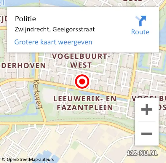 Locatie op kaart van de 112 melding: Politie Zwijndrecht, Geelgorsstraat op 18 december 2024 17:25