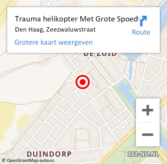 Locatie op kaart van de 112 melding: Trauma helikopter Met Grote Spoed Naar Den Haag, Zeezwaluwstraat op 18 december 2024 17:32