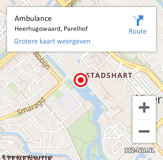 Locatie op kaart van de 112 melding: Ambulance Heerhugowaard, Parelhof op 18 december 2024 17:59